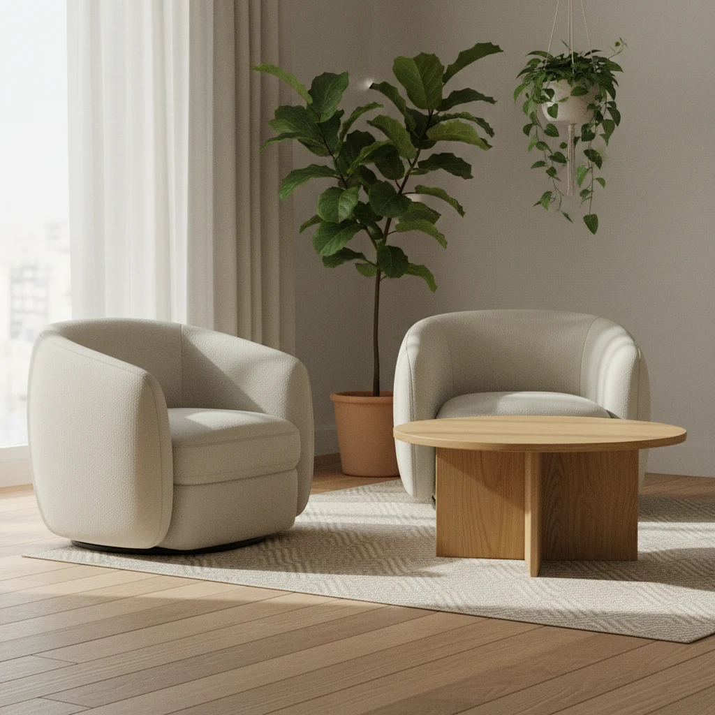 A calm workspace with a notebook, a plant, and morning light coming through a window